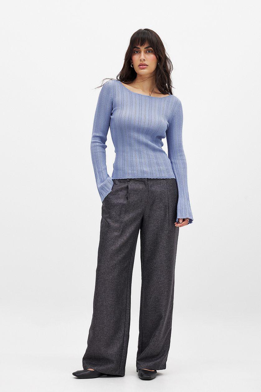 Knitted Pointelle Long Sleeve Top Product Image