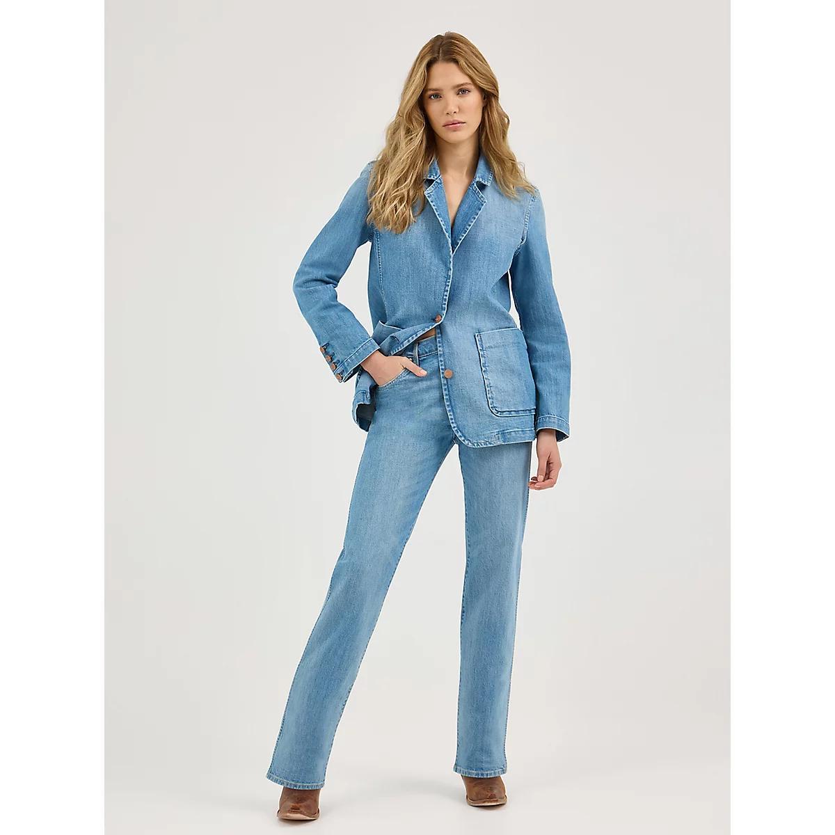 Women's Denim Blazer in Baby Blue Product Image