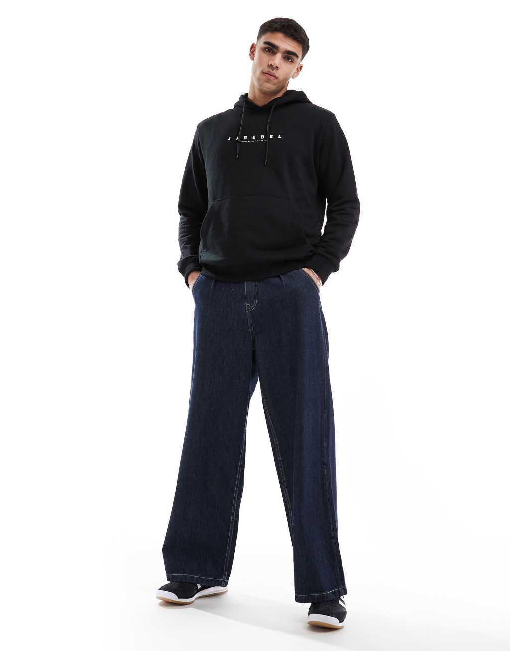 JJ Rebel oversized hoodie with chest logo in black Product Image
