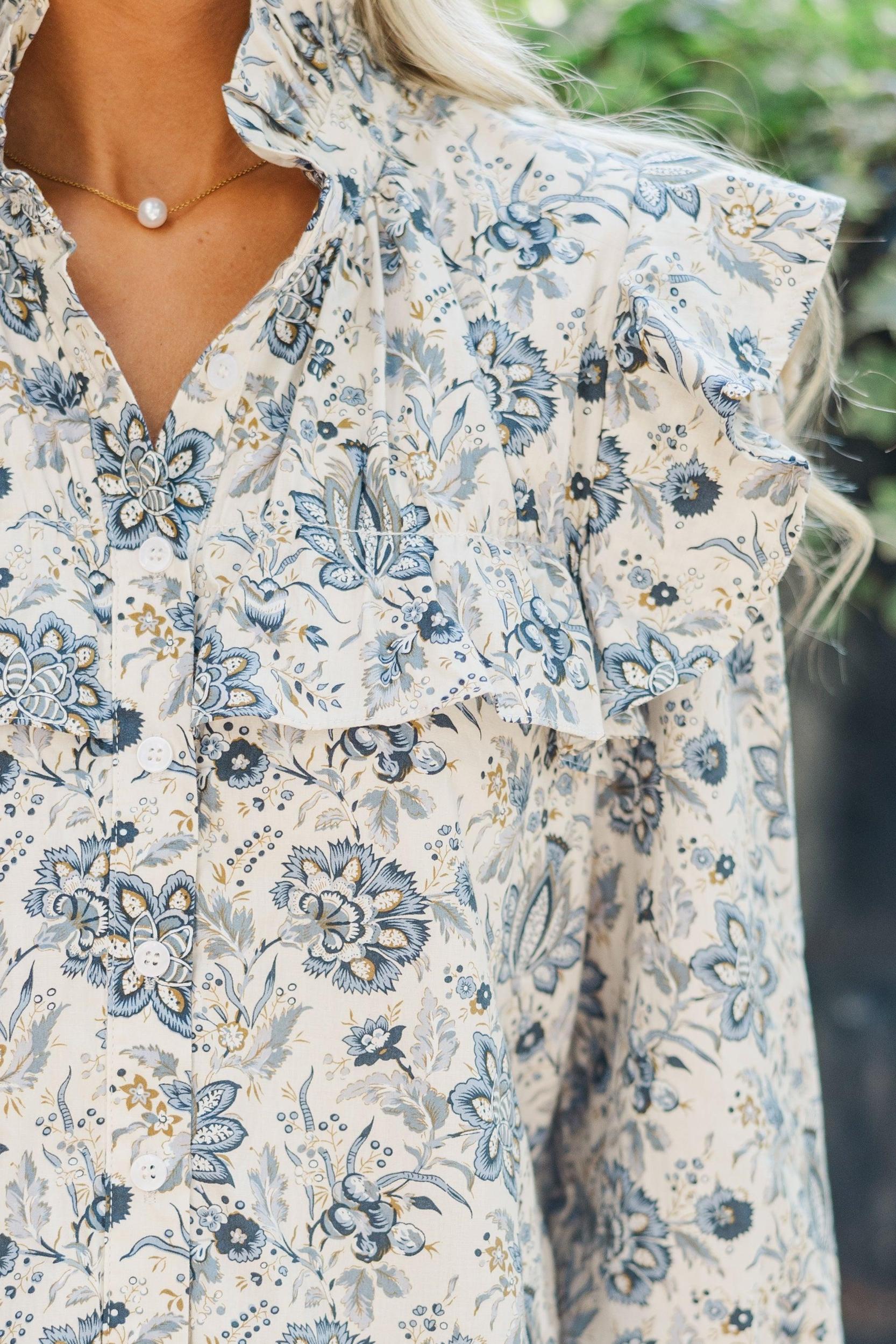 On Your Time Cream Floral Button Down Top Female Product Image