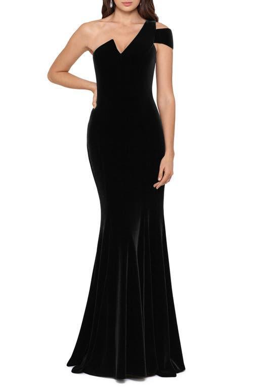 Betsy & Adam Velvet One-Shoulder Gown Product Image