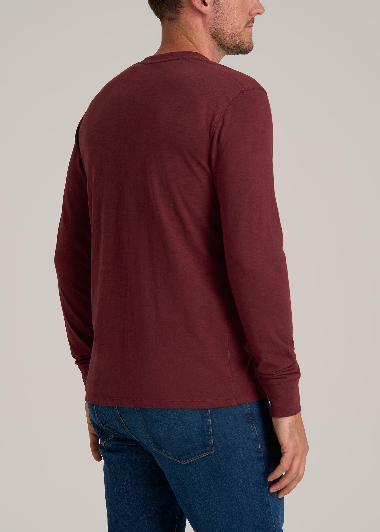 Men's Tall Three Button Long Sleeve Slub Henley in Red Ochre Product Image