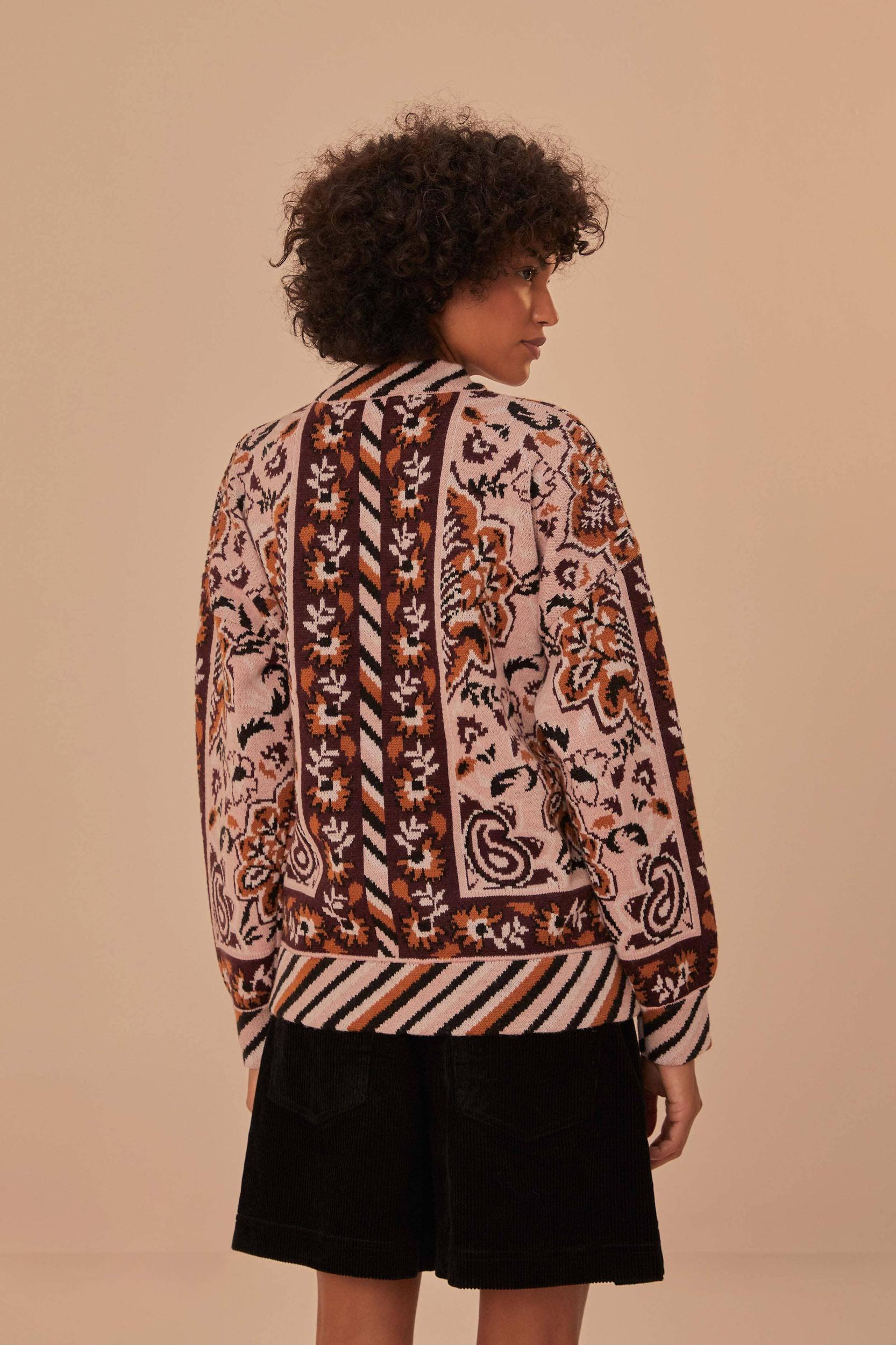 Glam Tapestry Knit Cardigan, GLAM TAPESTRY BURGUNDY / S Product Image