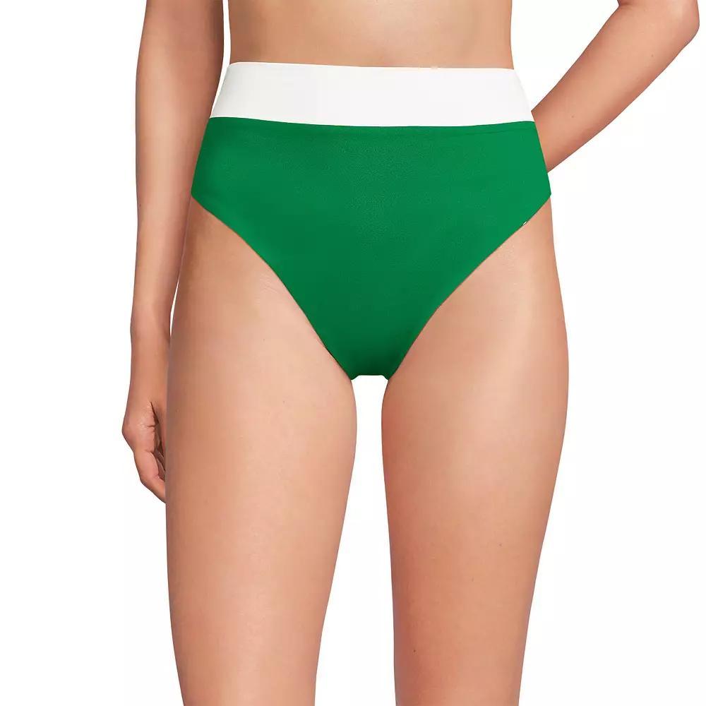Women's Lands' End Reversible High Waisted Bikini Swim Bottoms, Size: Small, Green White Flower Product Image