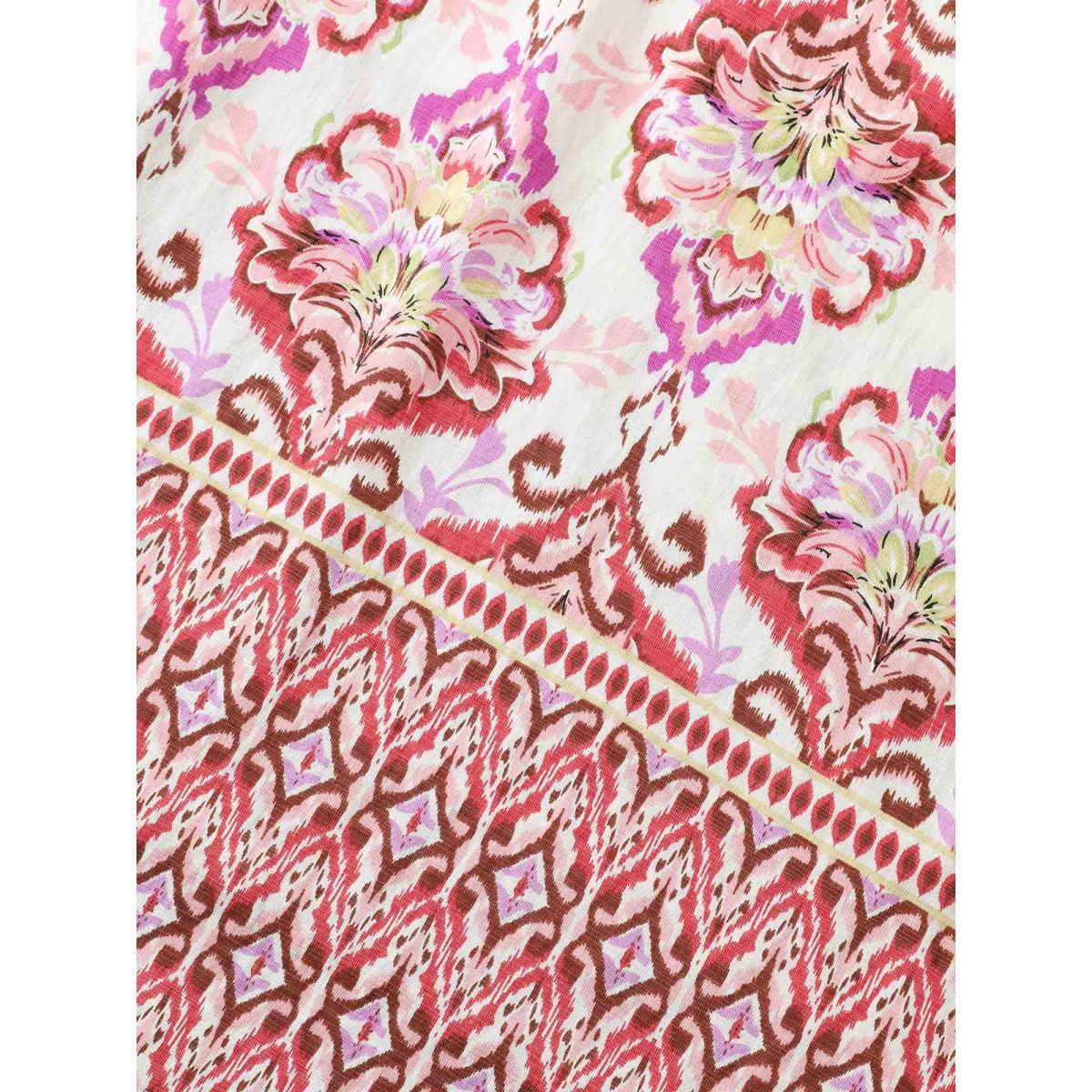 Plus Size Ornate Print Surplice Pockets Maxi Dress Beanpastepowder Women Overlap Collar Short sleeve Curvy BloomChic 14-16/1X Product Image