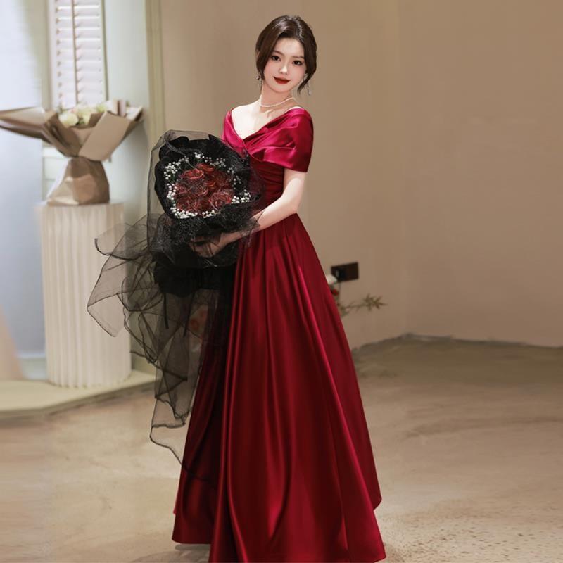 Short-Sleeve Off Shoulder Plain Ruched A-Line Evening Gown / Cocktail Dress Product Image