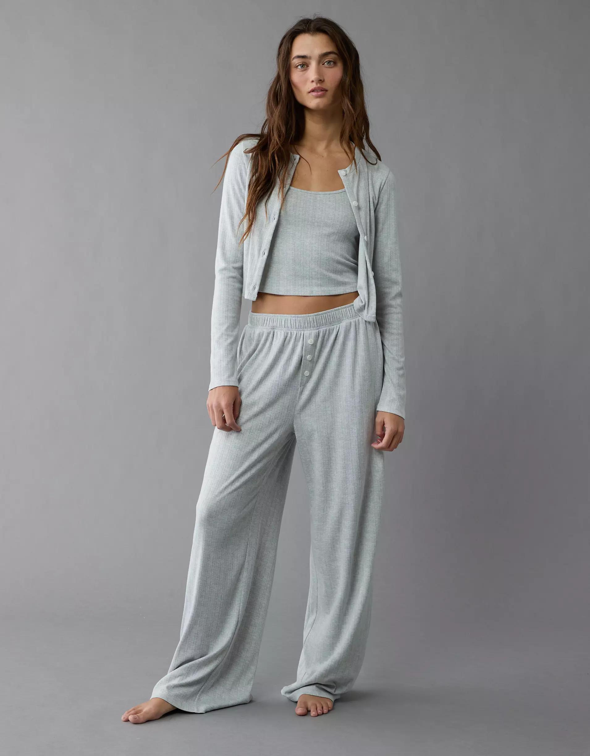 AE 3-Piece Pointelle Plush Cardigan Pajama Set Product Image