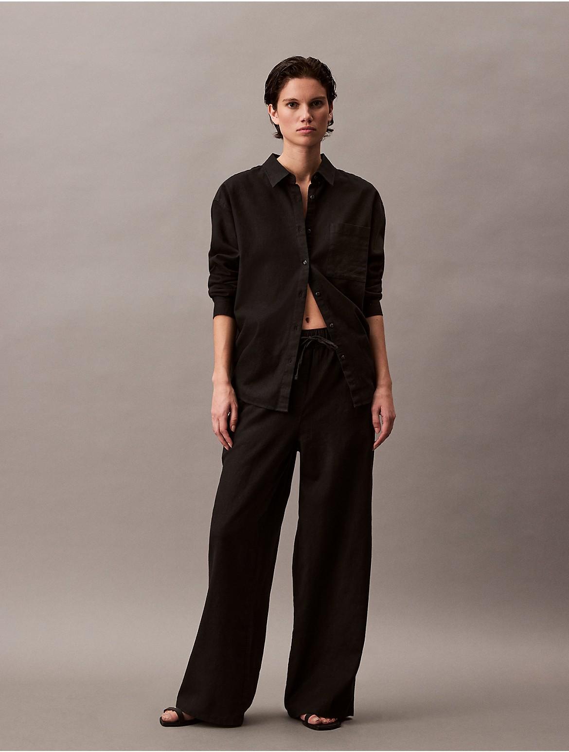 Calvin Klein Women's Linen Cotton Pull-On Pants - Black - M Product Image