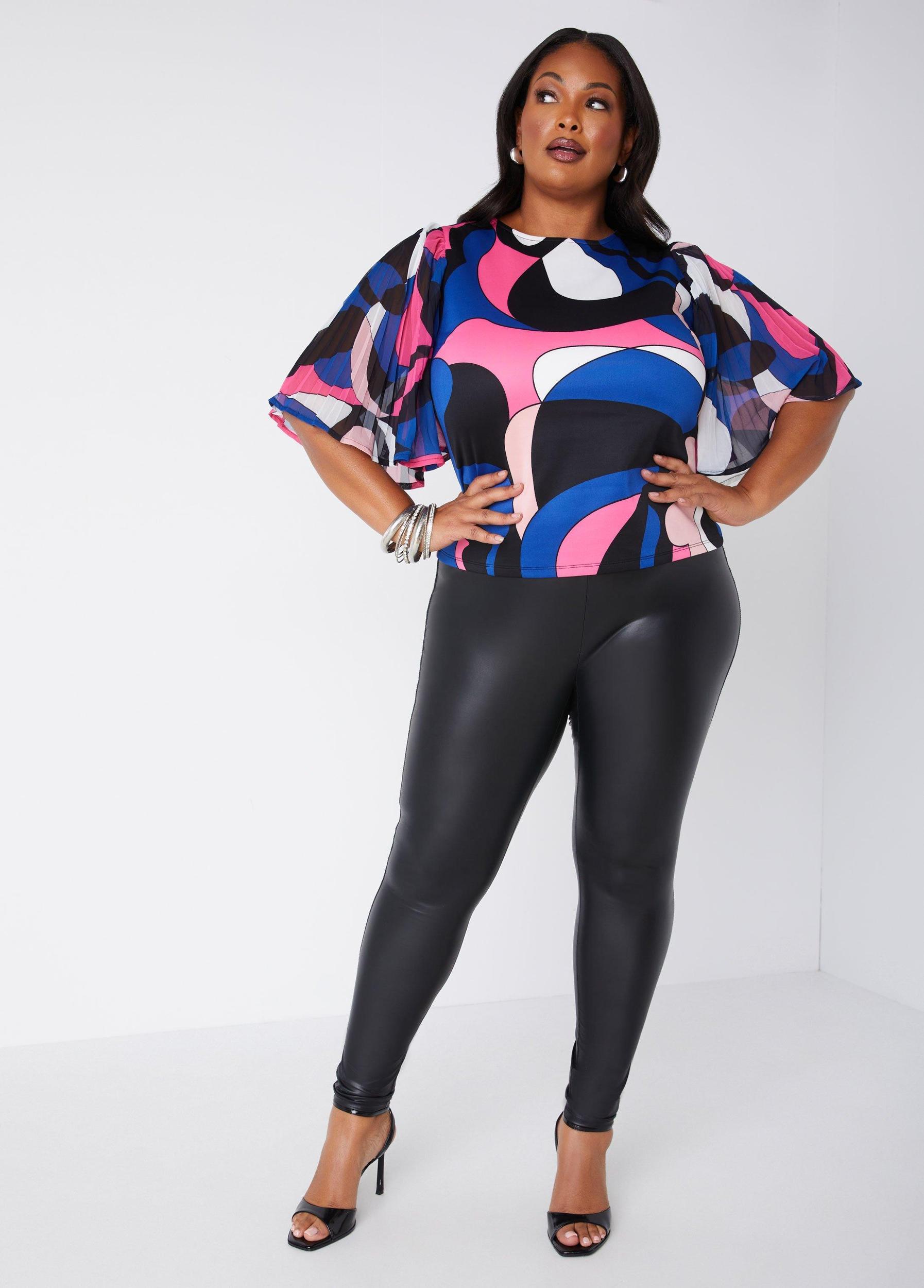 Plus Size Pleated Paneled Abstract Print Top Ashley Stewart Product Image