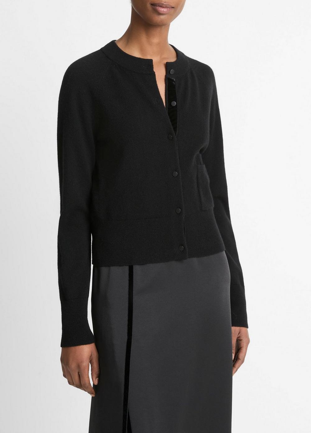 Womens Velvet-Trim Wool-Blend Cardigan, Black, Size S Vince Product Image