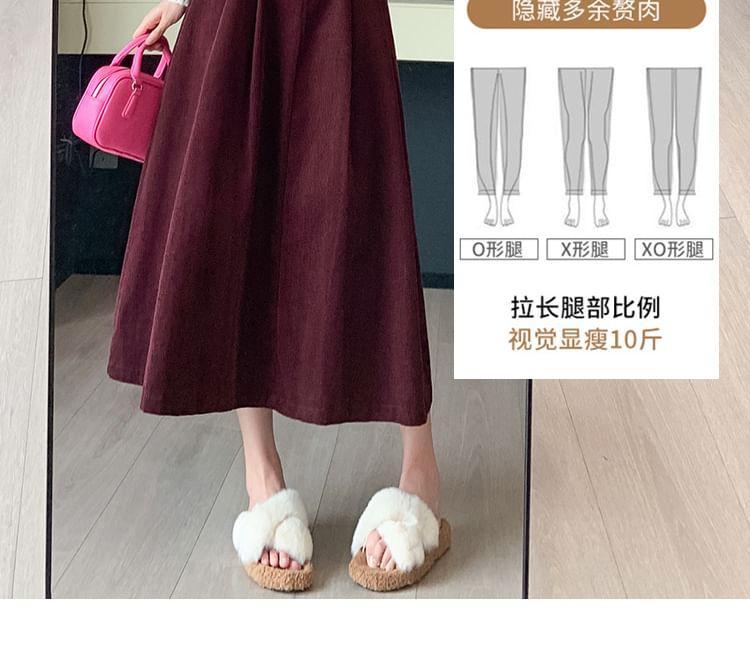 High Rise Plain Corduroy Midi A-Line Skirt Product Image