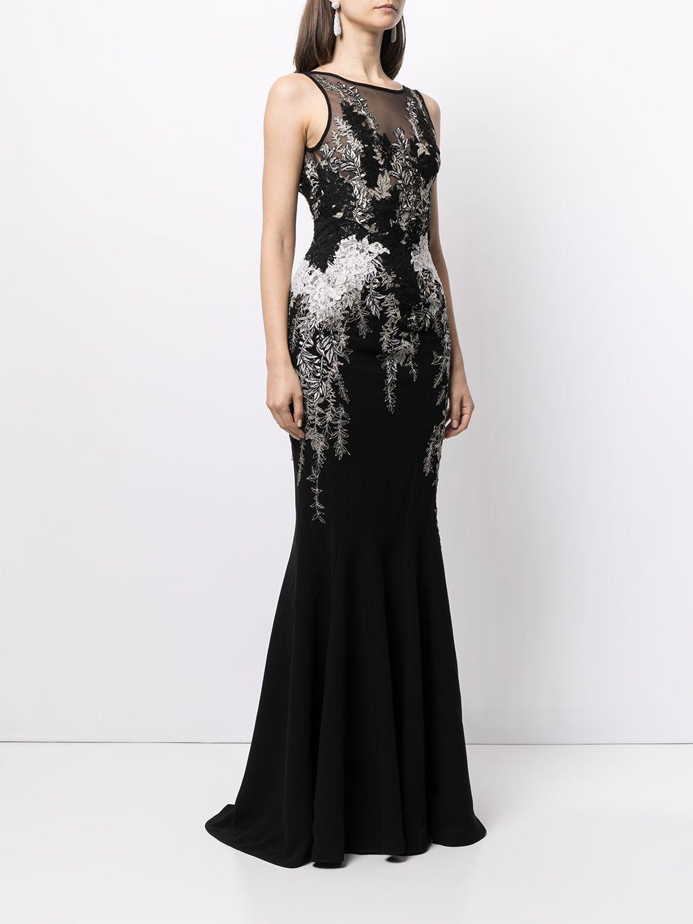 fitted floral lace-embroidered gown Product Image
