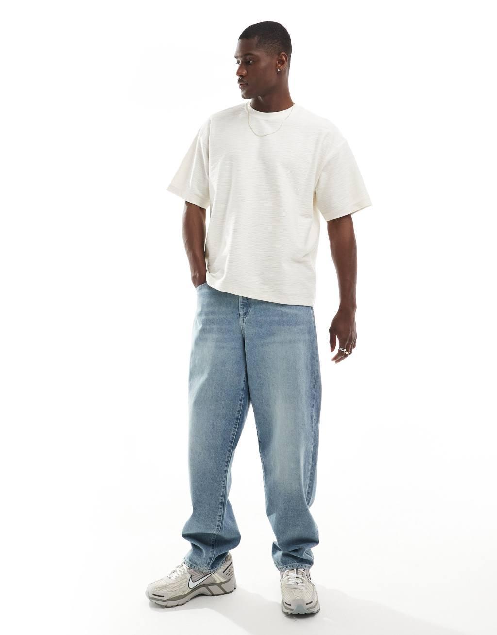 Jack & Jones Premium oversized textured t-shirt in ecru Product Image