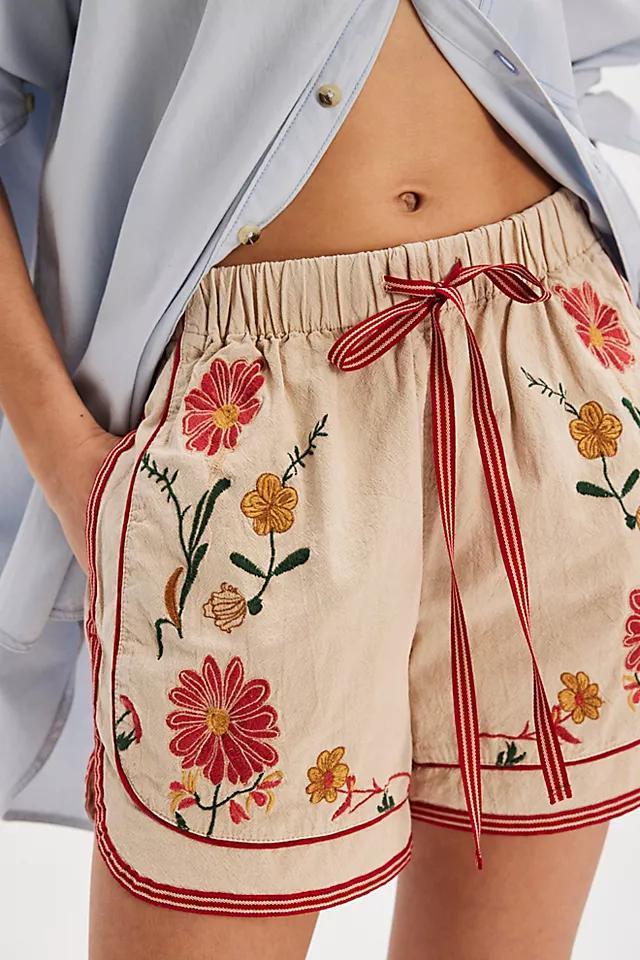 Coastal Blooms Embroidered Pull-On Shorts Product Image