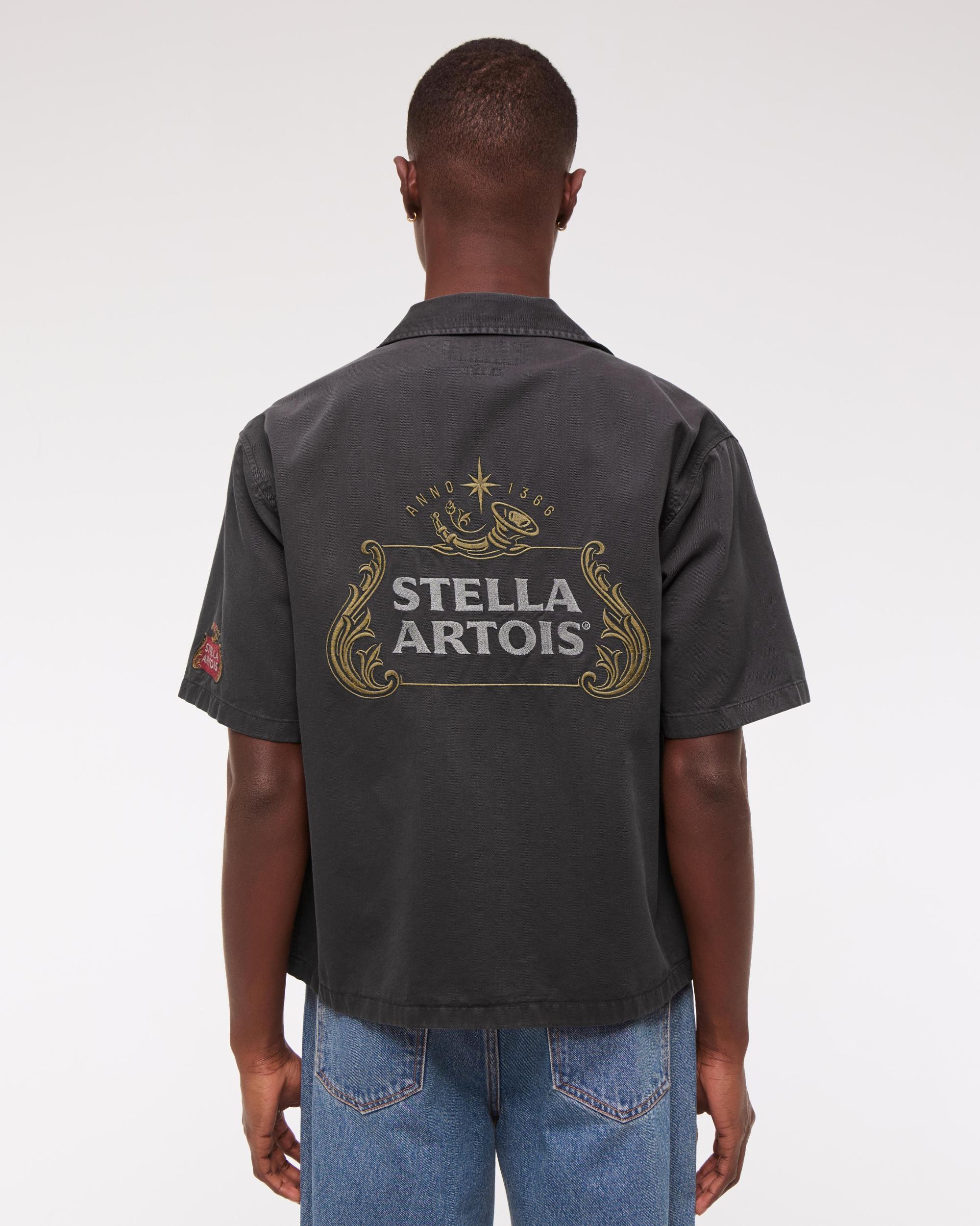 Short-Sleeve Cropped Pabst Workwear Button-Up Shirt Product Image