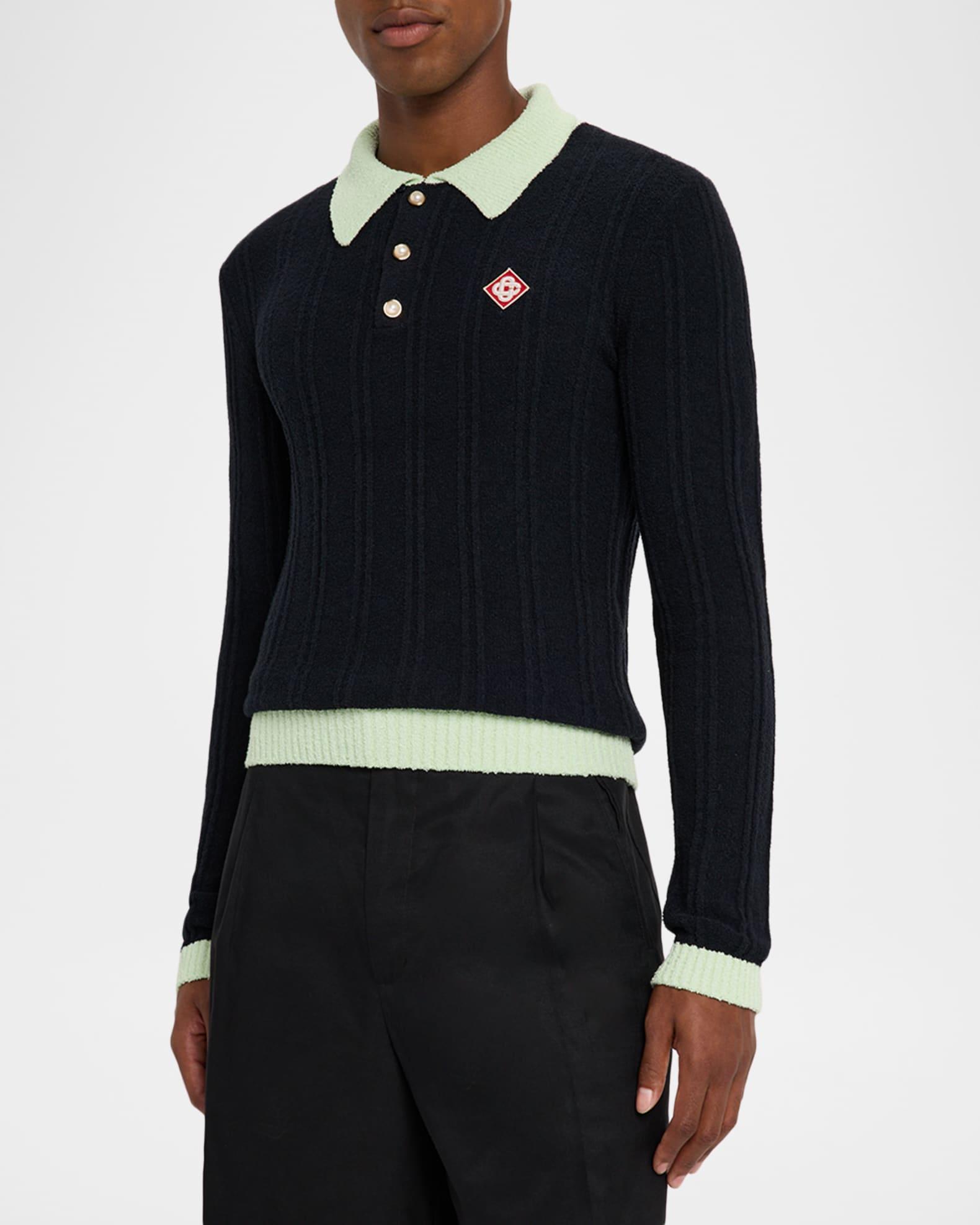 Men's Boucle Knit Long-Sleeve Polo Shirt Product Image