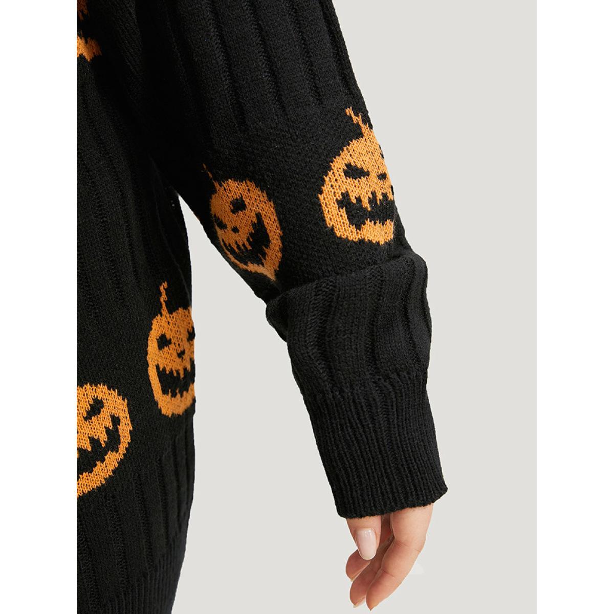 Plus Size Halloween Pumpkin Graphic Open Front Cardigan Black Women Casual Loose Long Sleeve Festival-Halloween Cardigans BloomChic 10/M Product Image