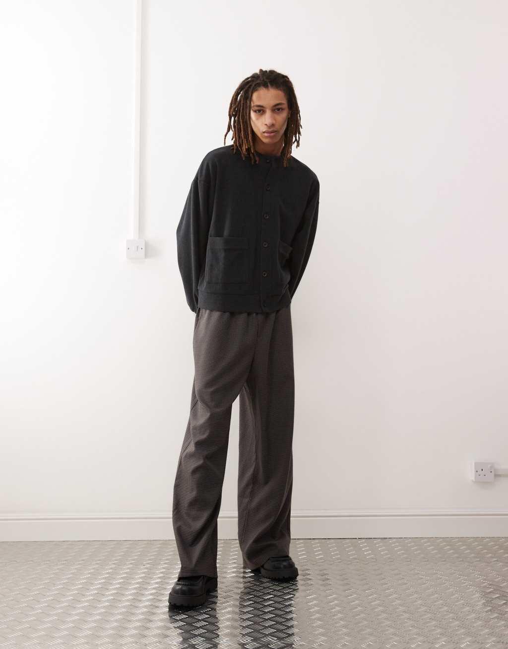 Reclaimed Vintage ribbed relaxed fit cardigan in charcoal gray Product Image