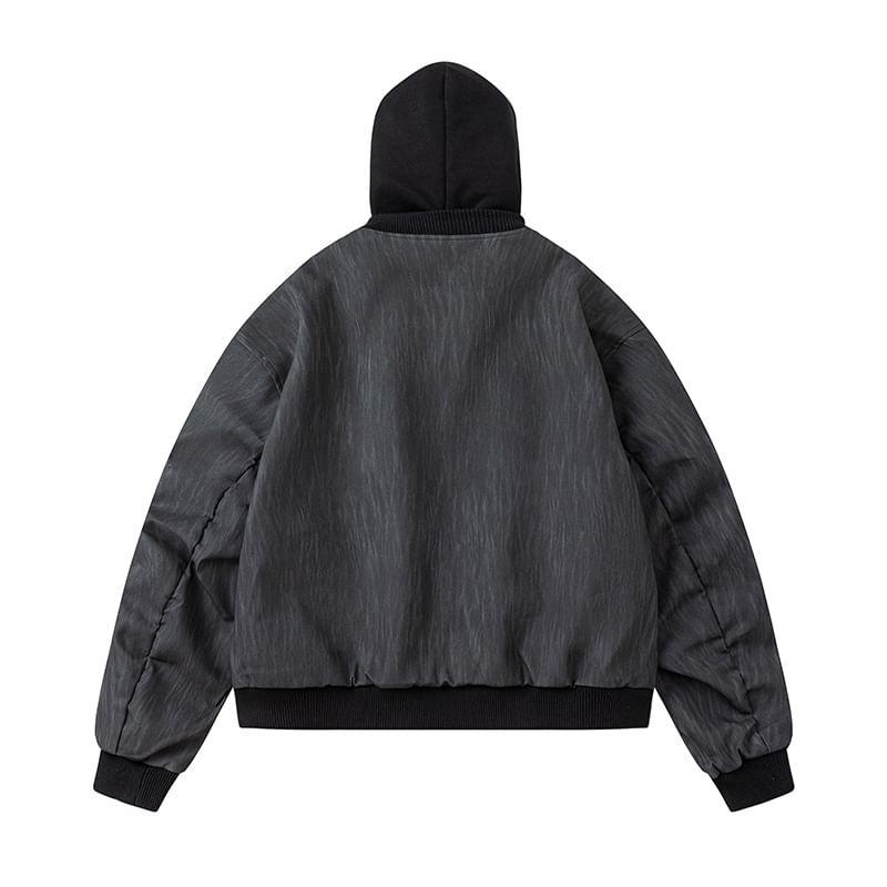 Two-Tone Faux Leather Panel Zip Jacket Product Image