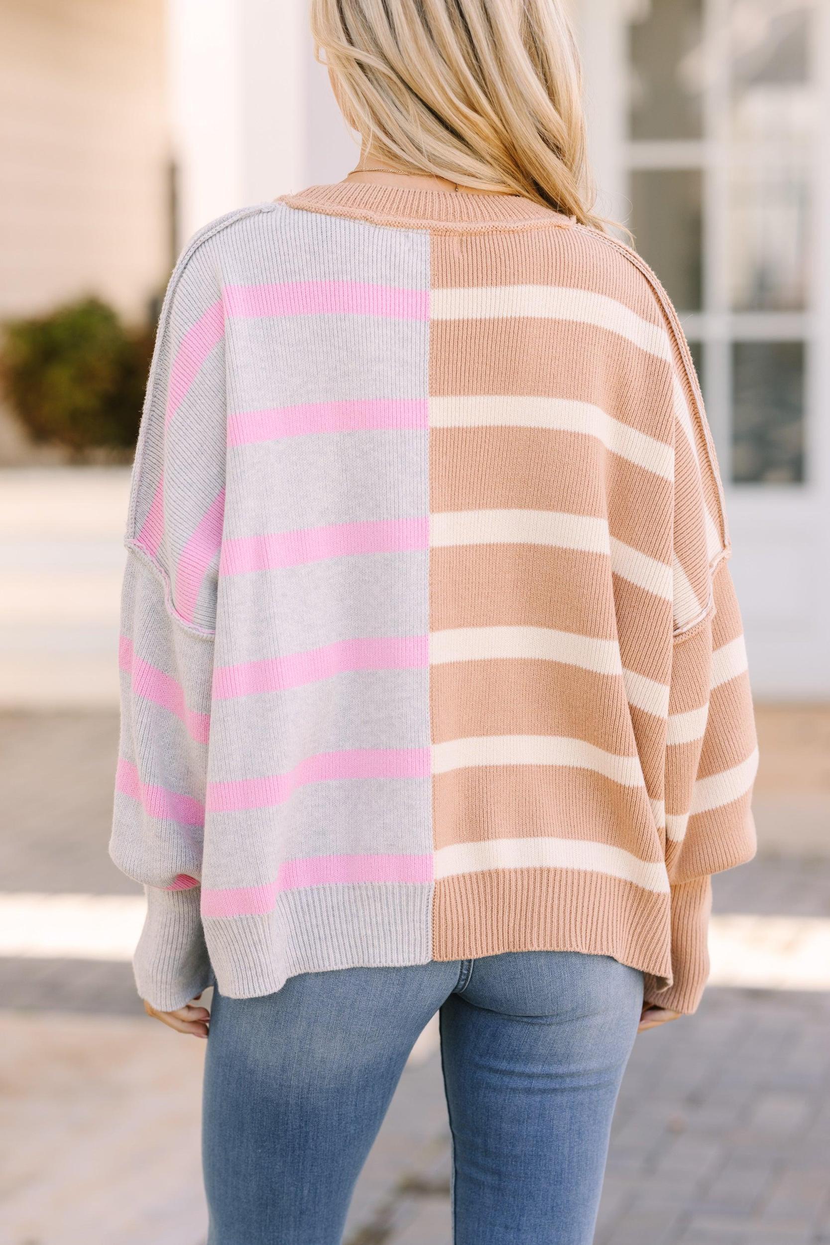 Give You Joy Brown & Gray Striped Sweater Female Product Image