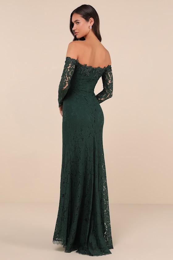 Romance Dreamer Green Lace Off-the-Shoulder Maxi Dress Product Image