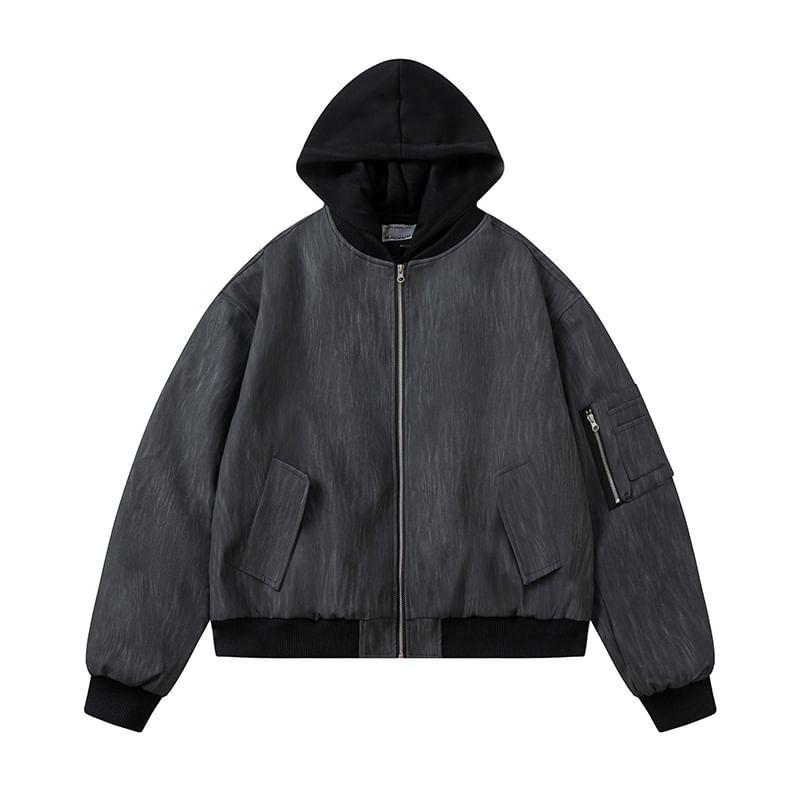 Two-Tone Faux Leather Panel Zip Jacket Product Image