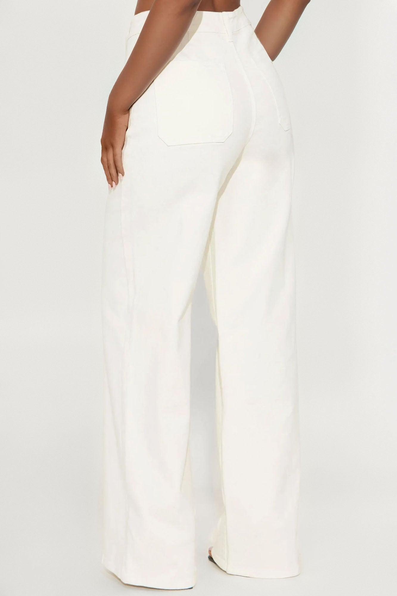 Director's Cut High Rise Loose Wide Leg Jeans - Cream Product Image