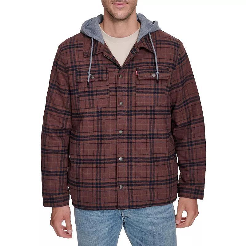 Big & Tall Levi's® Plaid High-Pile Fleece-Lined Hooded Shirt Jacket, Men's, Size: 3XL Tall, Red Black Plaid Product Image