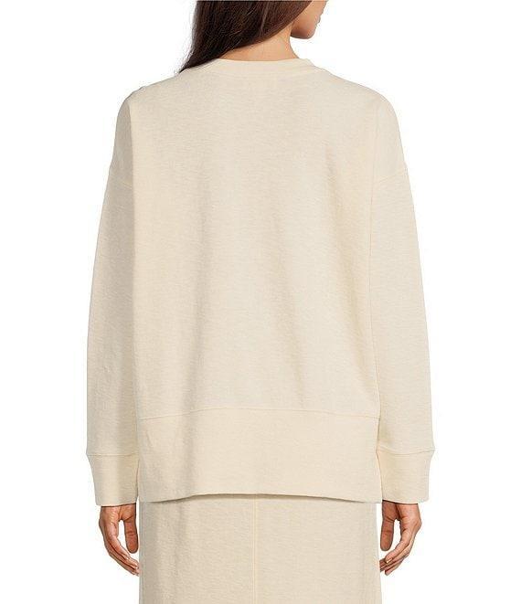 Le' AL.X Stretch Knit Organic Cotton Crew Neck Dropped Long Sleeve Pullover Coordinating Sweatshirt Product Image