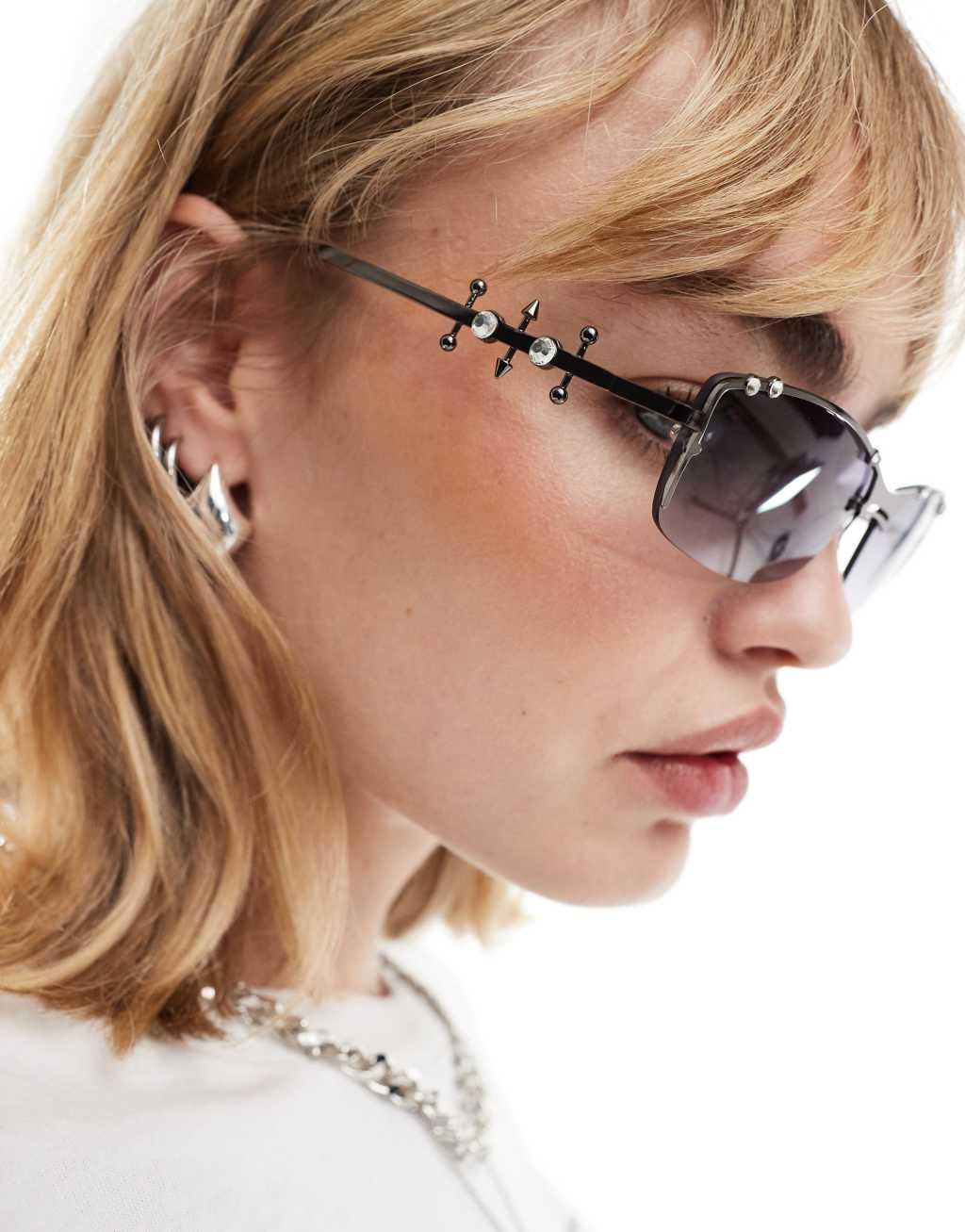 Reclaimed Vintage unisex limited edition pierced rimless sunglasses Product Image
