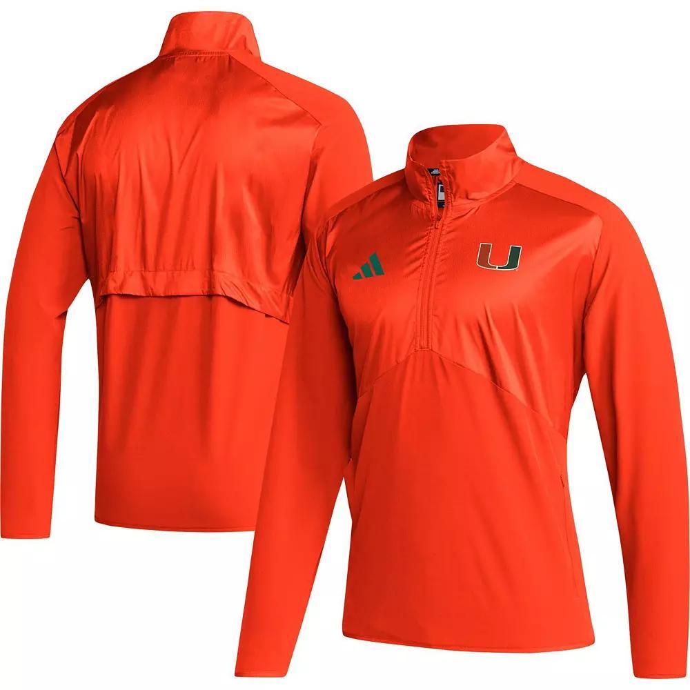 Men's adidas Orange Miami Hurricanes Sideline AEROREADY Raglan Sleeve Quarter-Zip Jacket, Size: Small Product Image