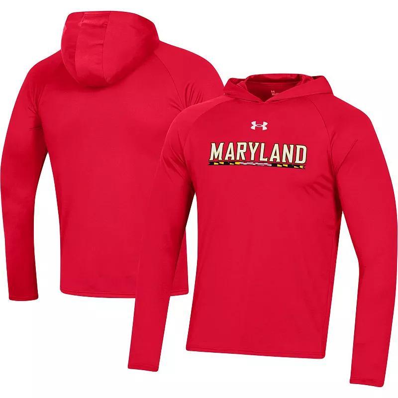 Men's Under Armour Red Maryland Terrapins School Logo Raglan Long Sleeve Hoodie Performance T-Shirt, Size: 2XL Product Image