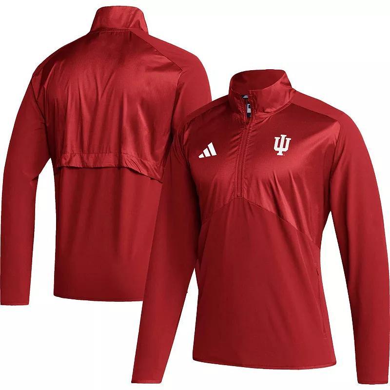 Men's adidas Crimson Indiana Hoosiers Sideline AEROREADY Raglan Sleeve Quarter-Zip Jacket, Size: Small, Red Product Image