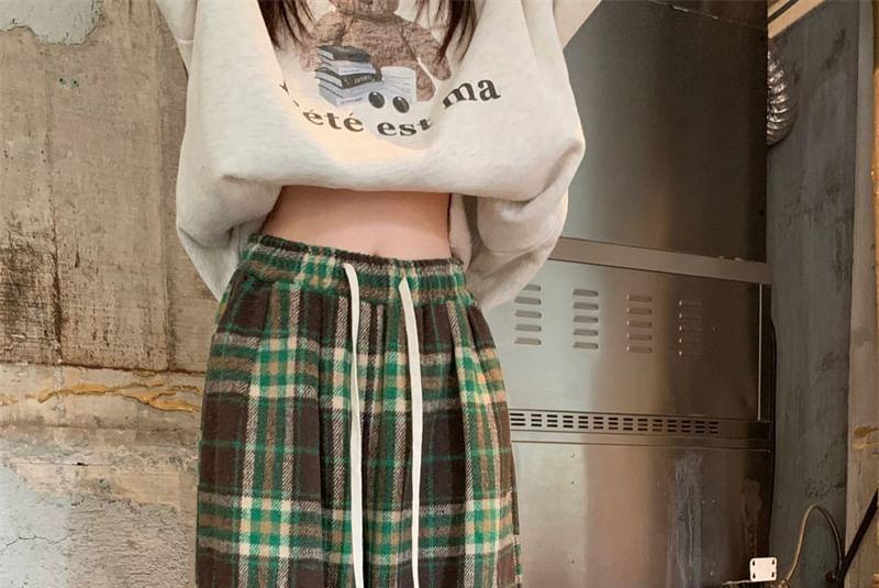 Drawstring Waist Plaid Loose-Fit Pants Product Image