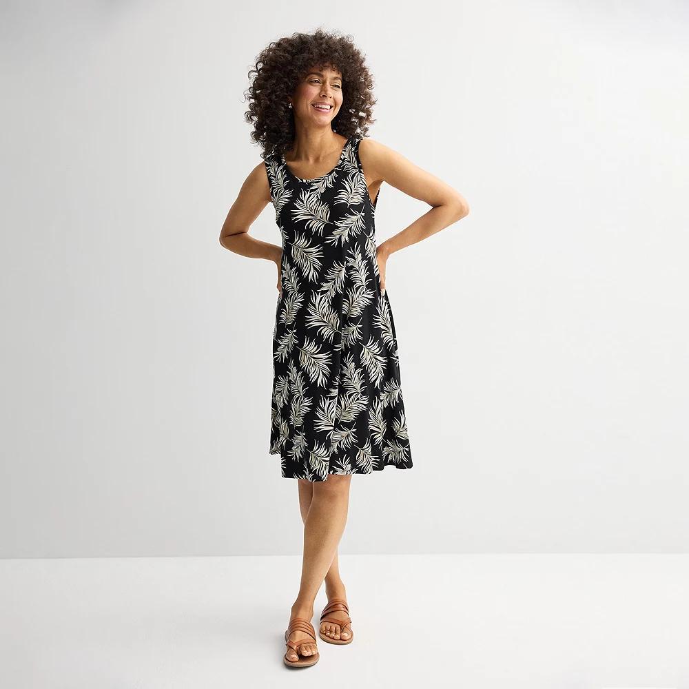 Petite Croft & Barrow® Sleeveless Tank Swing Dress, Women's, Size: Small Petite, Black Fun Palm Product Image