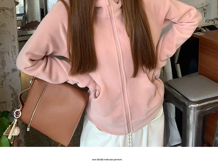 Plain Zip-Up Hoodie Product Image