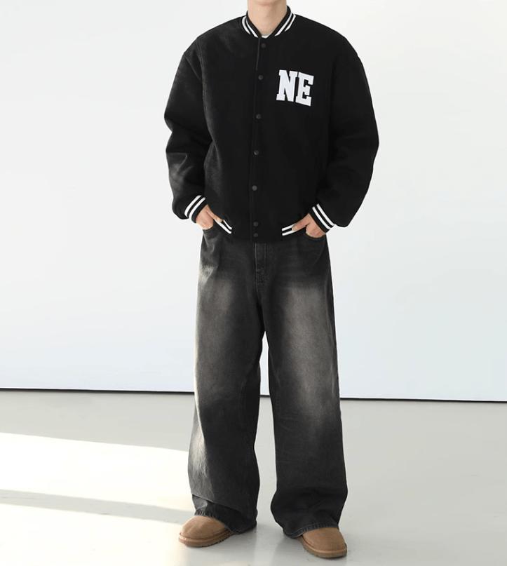 RT No. 7002 WASHED BLACK WIDE STRAIGHT DENIM JEANS Product Image