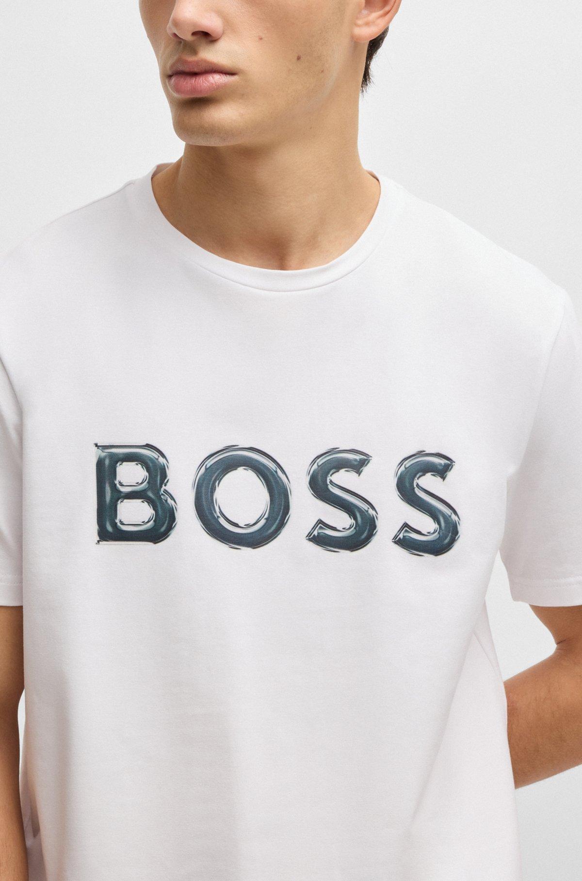Stretch-cotton T-shirt with photo-print logo Product Image