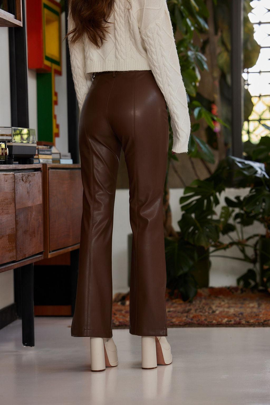 Ryland Brown Vegan Leather Flare Pants Product Image