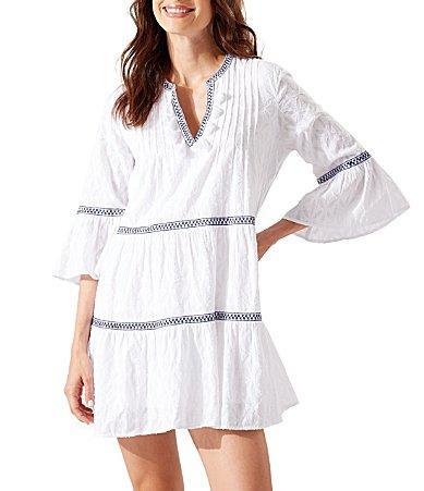 Embroidered Tassel V-Neck Cotton Tunic Dress Product Image