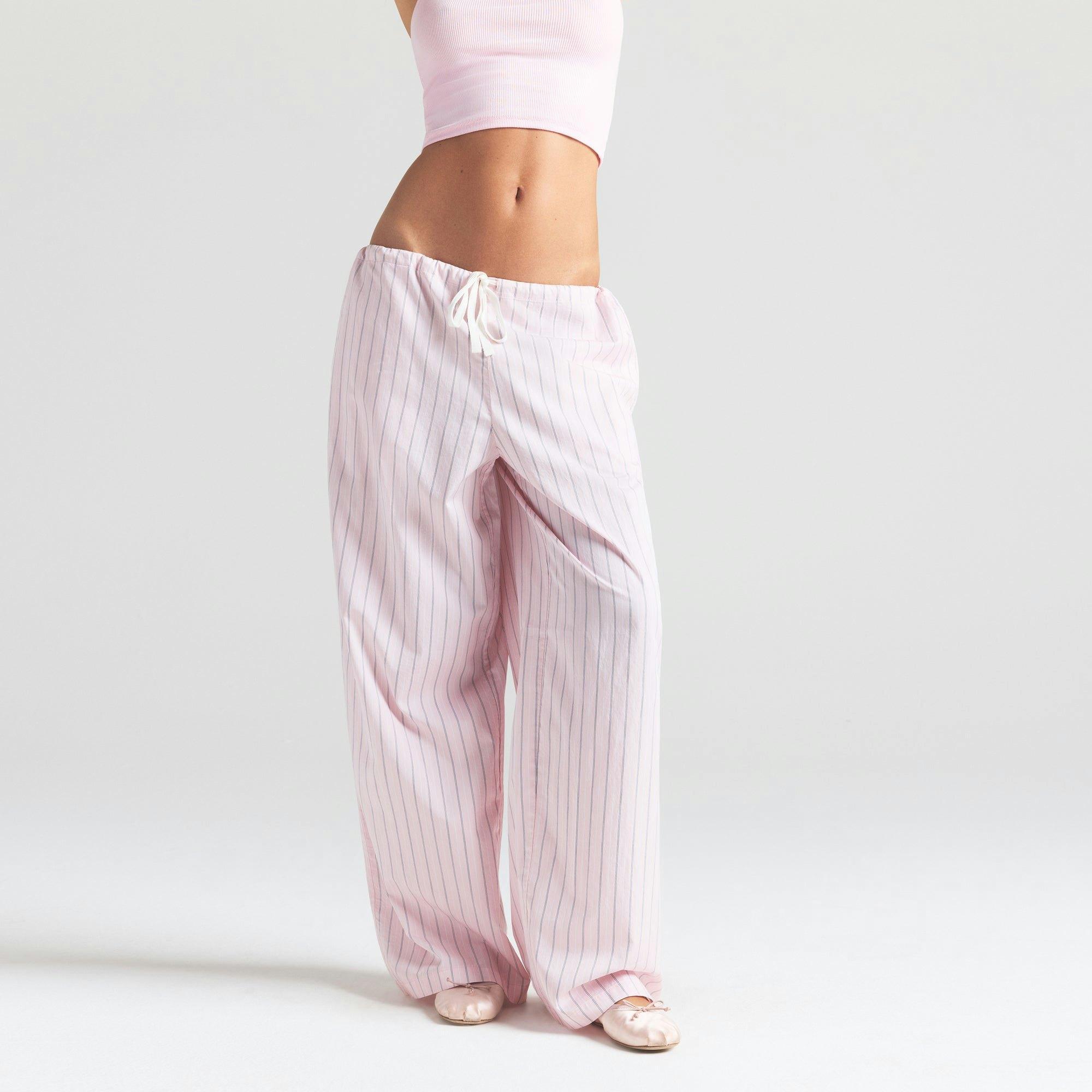 COTTON POPLIN STRAIGHT LEG PANT | PALE PINK PENCIL STRIPE Product Image