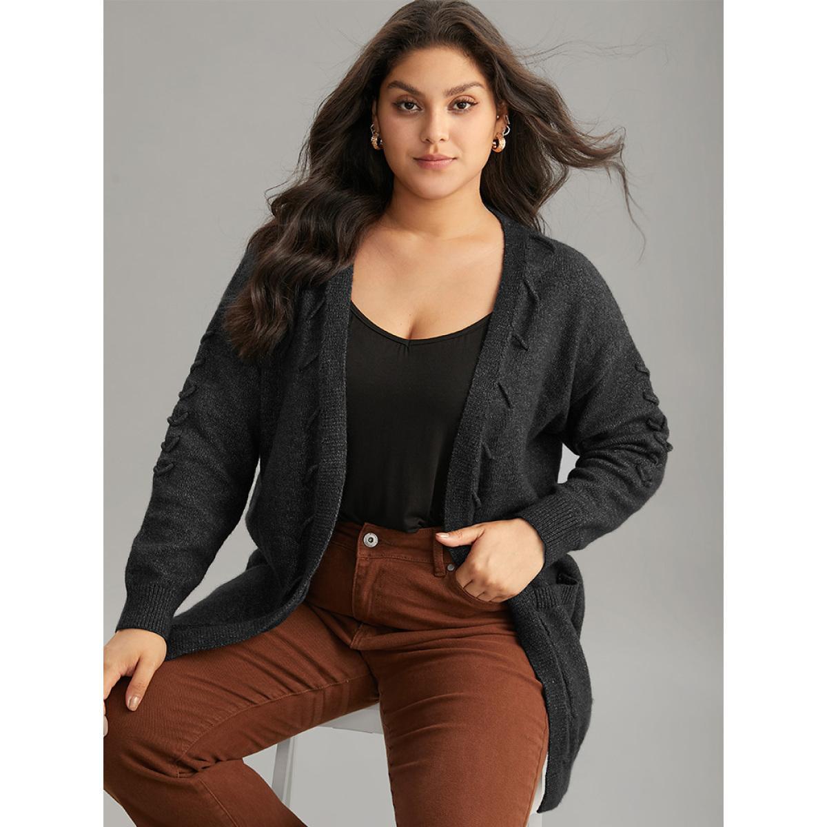 Plus Size Supersoft Essentials Textured Heather Pocket Cardigan Black Women Casual Loose Long Sleeve Everyday Cardigans BloomChic 28/5X Product Image