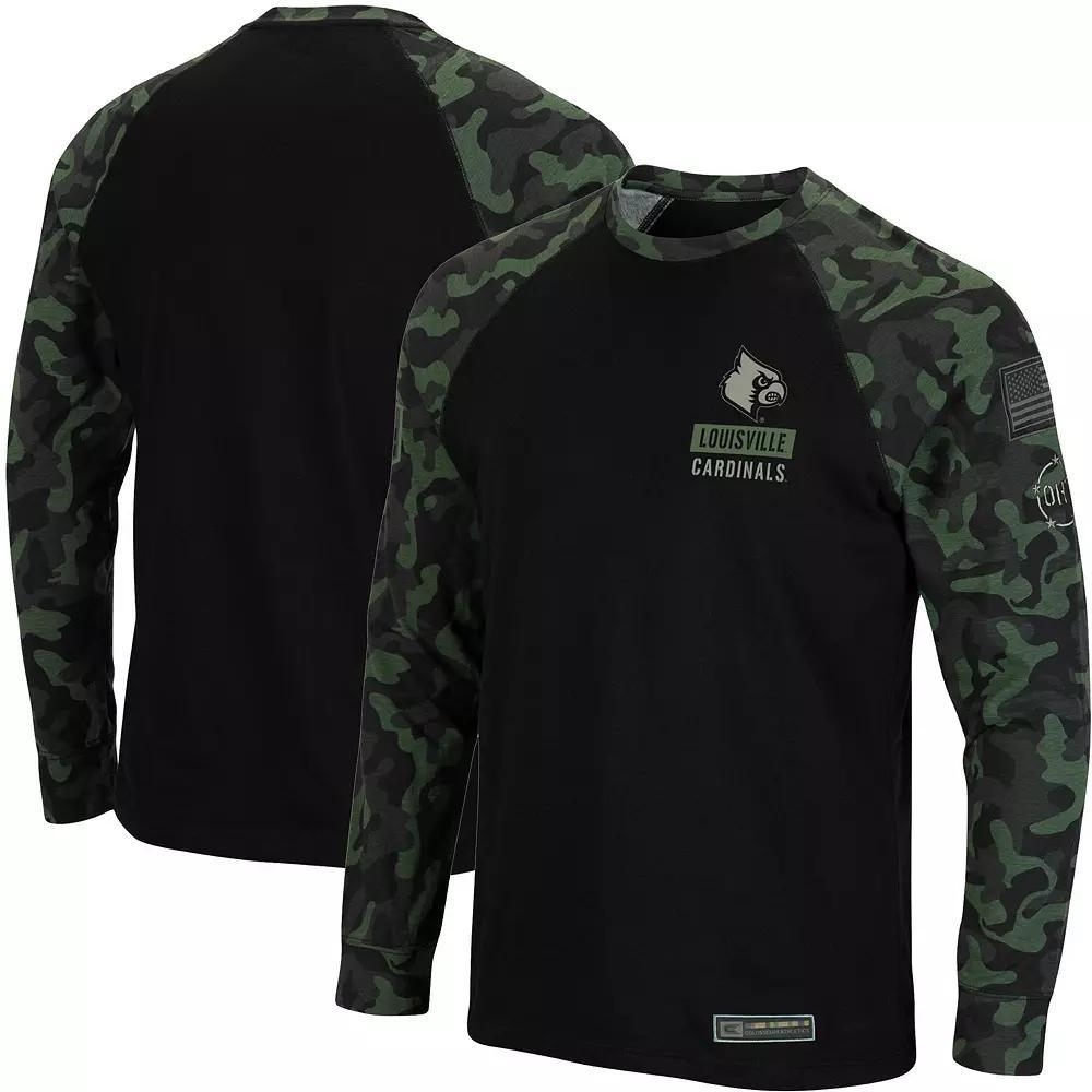 Men's Colosseum Black Louisville Cardinals OHT Military Appreciation Camo Raglan Long Sleeve T-Shirt, Size: Small Product Image