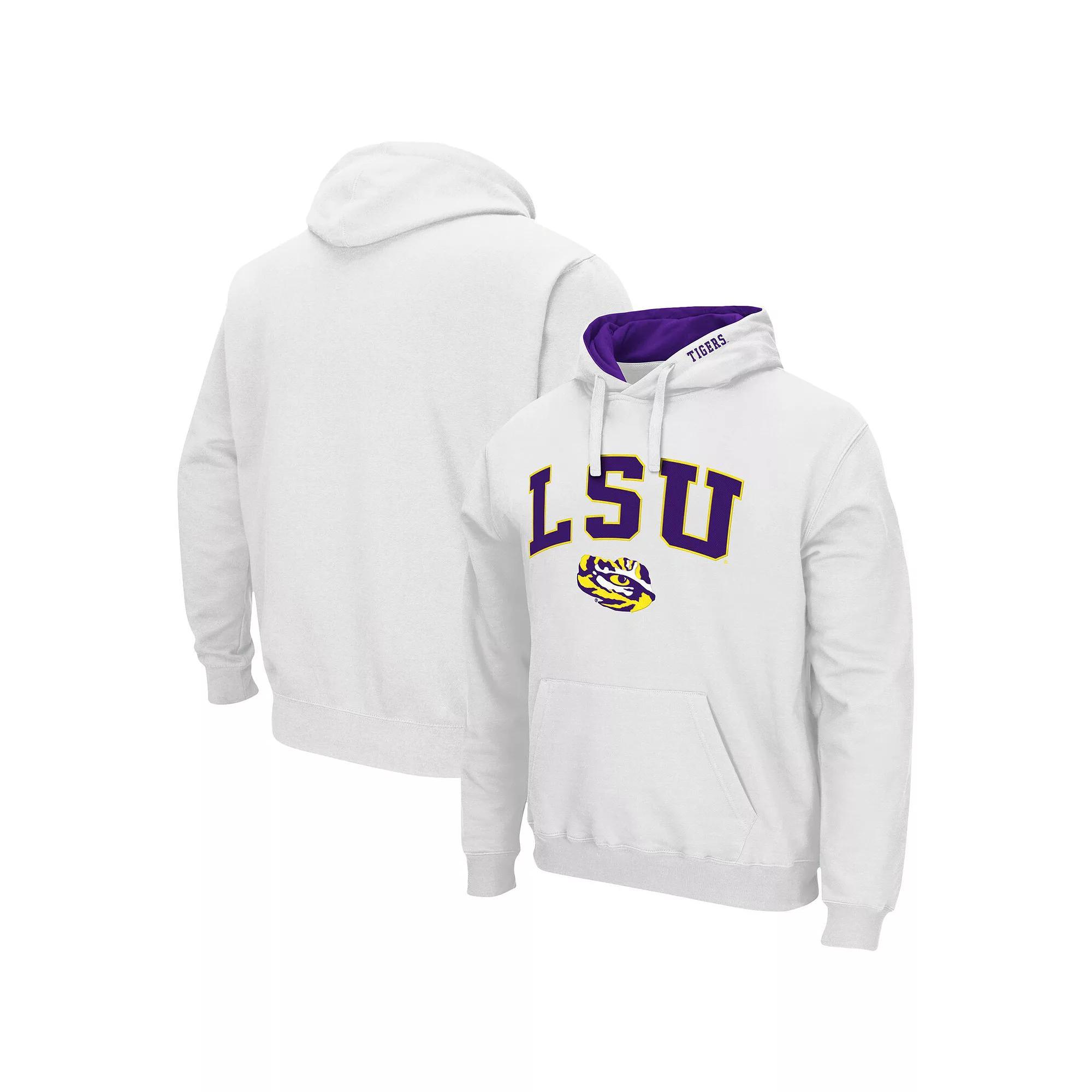 Men's Colosseum White LSU Tigers Arch & Logo 3.0 Pullover Hoodie, Size: 2XL Product Image