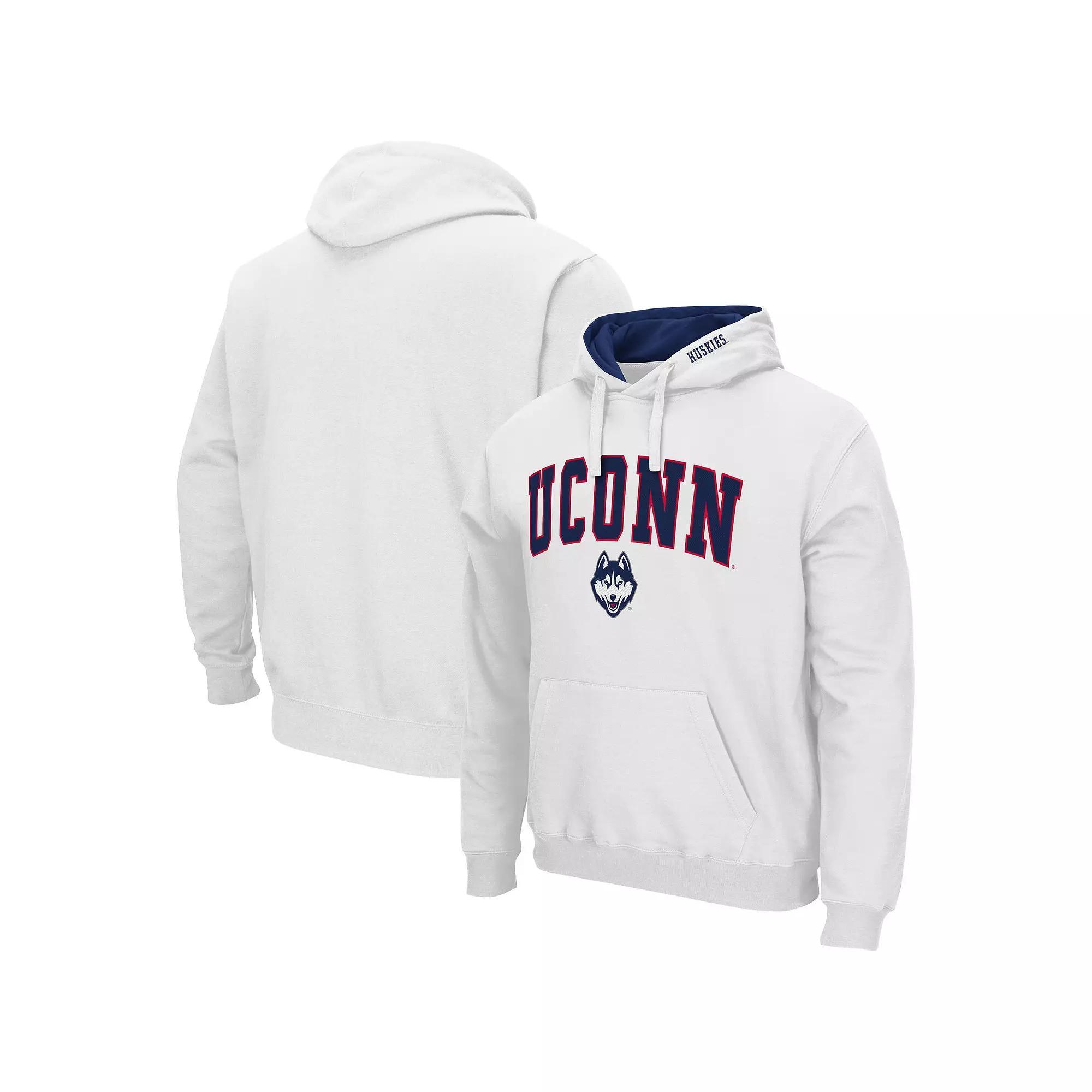 Men's Colosseum White UConn Huskies Arch & Logo 3.0 Pullover Hoodie, Size: 3XL Product Image