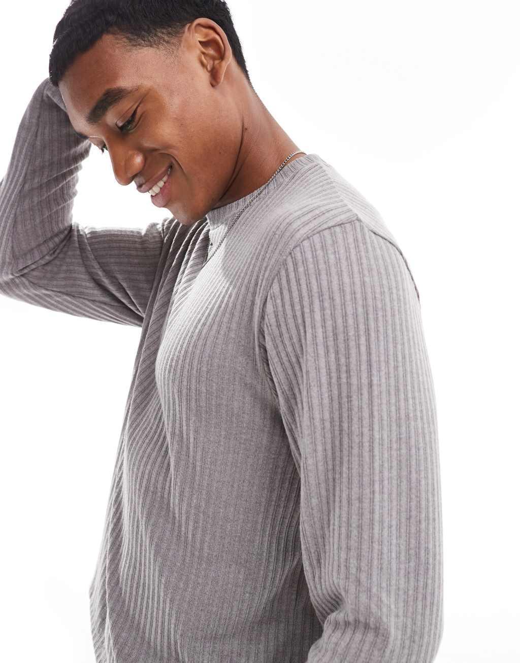 ASOS DESIGN loungewear set with long sleeve boxy T-shirt in dark gray Product Image