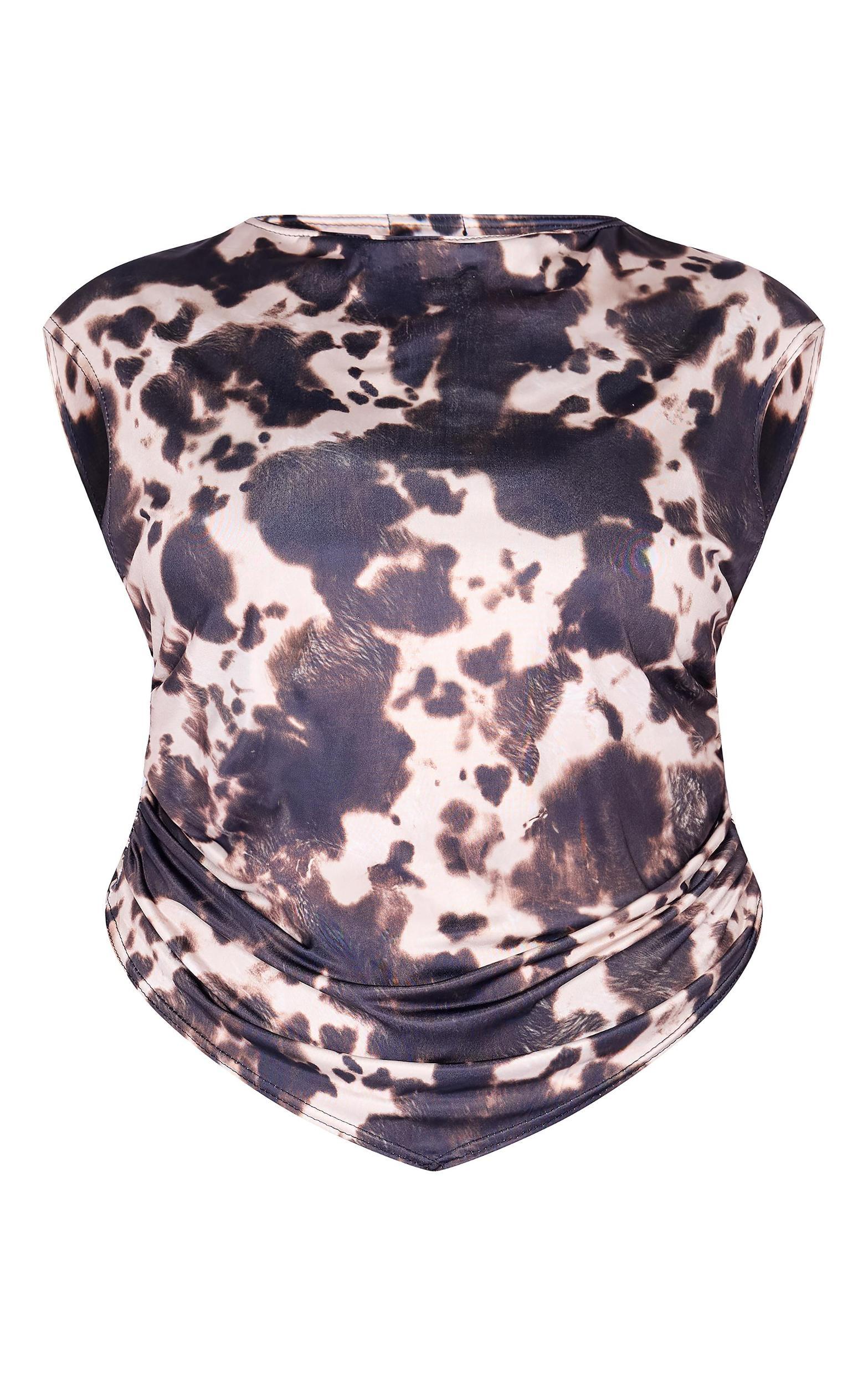 Plus Brown Slash Neckline Cow Print Top Product Image