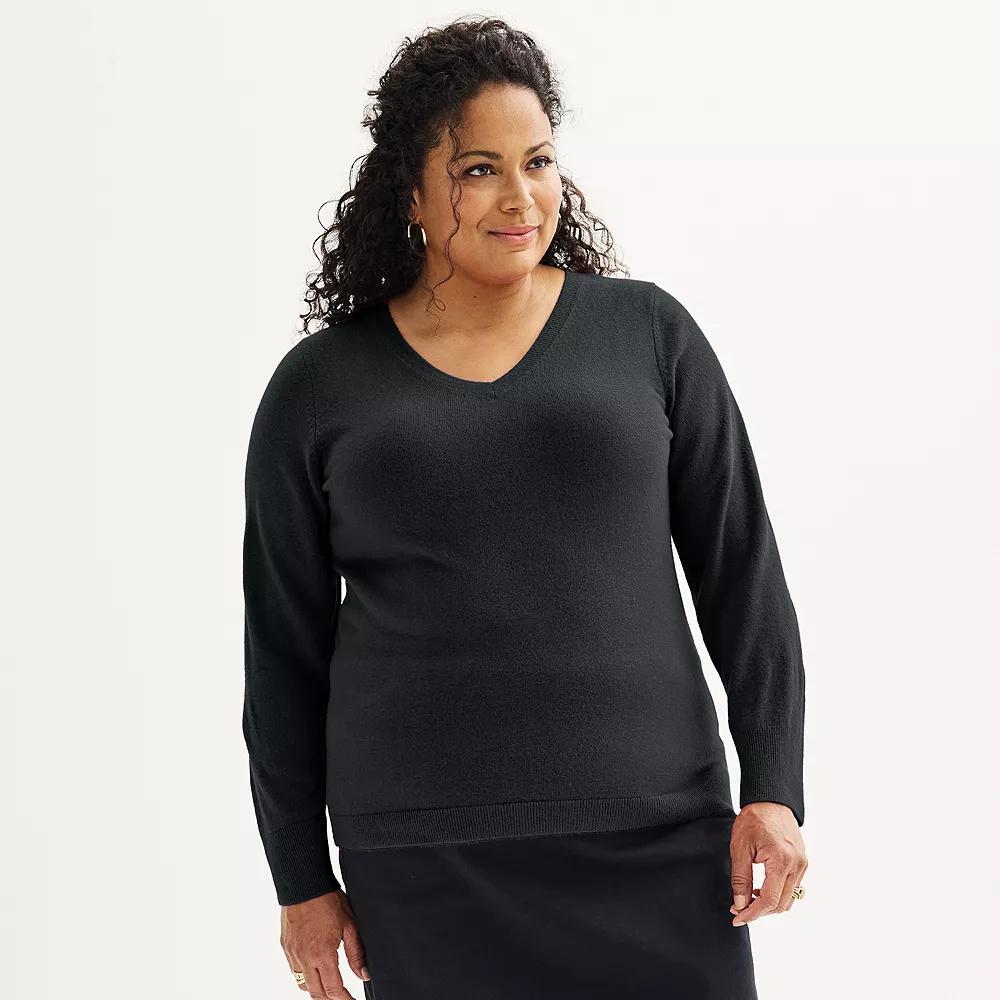 Plus Size Croft & Barrow® Extra Soft V-Neck Sweater, Women's, Size: 2XL, Ivory Product Image