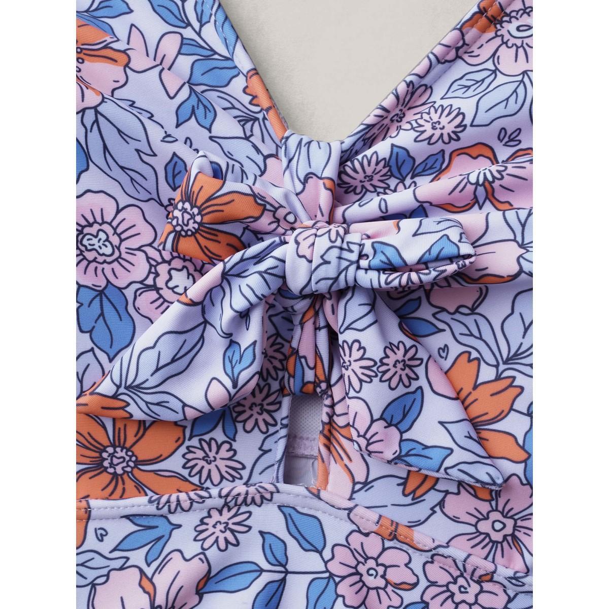 Plus Size Floral Print Tiered Ties Adjustable Swim Top Women's Swimwear Multicolor Beach Tie knot High stretch Bodycon V-neck Curve Swim Tops BloomChic 14-16/1X Product Image