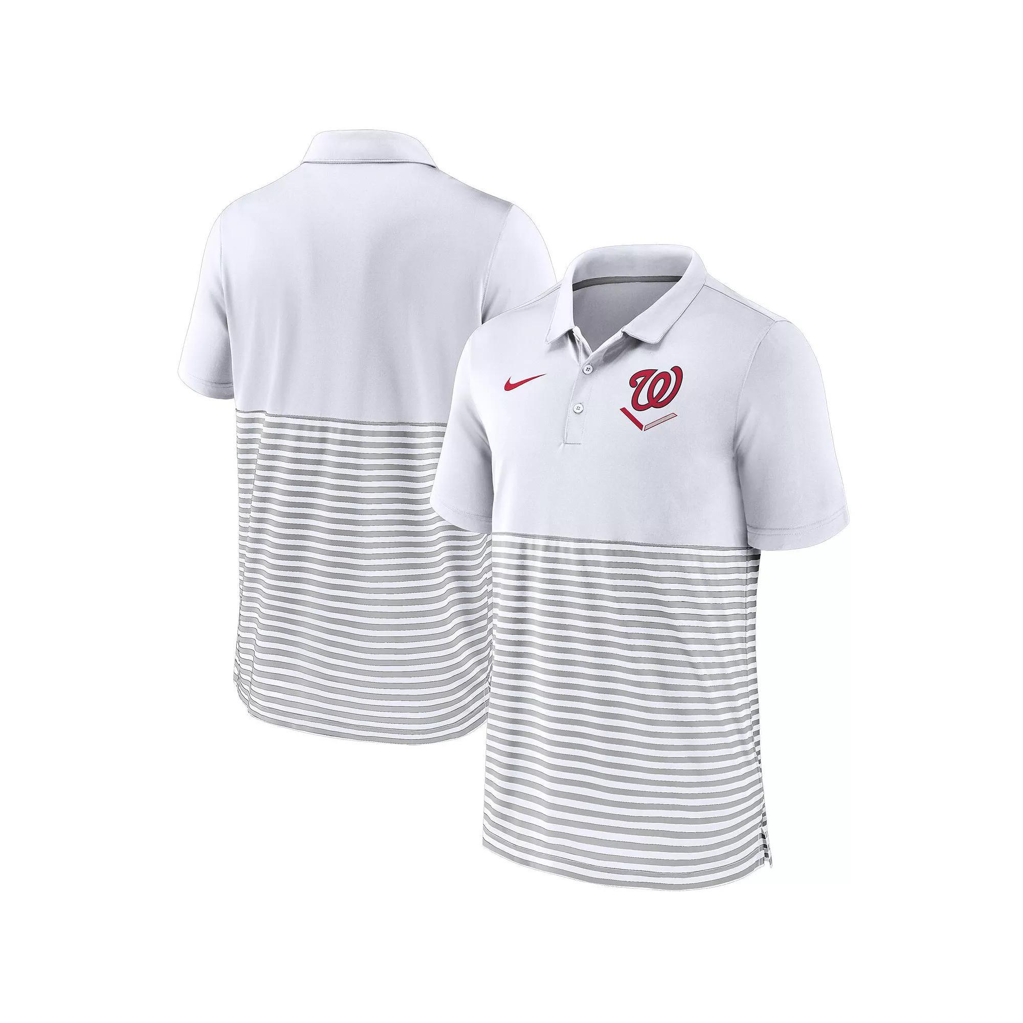 Men's Nike White/Gray Washington Nationals Home Plate Striped Polo, Size: Medium Product Image